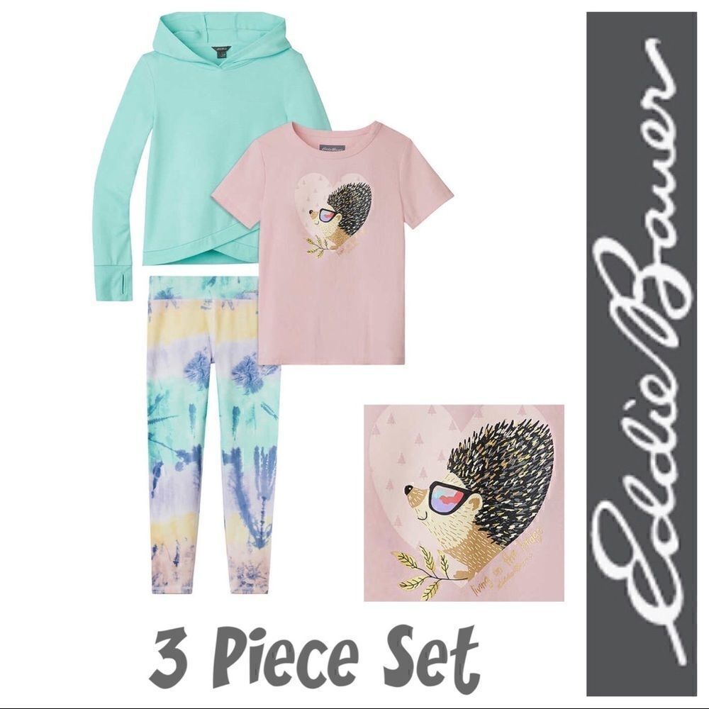 NEW! EDDIE BAUER Youth Girls 3 Piece Set: Tulip Hem Hoodie, Tee and Leggings
